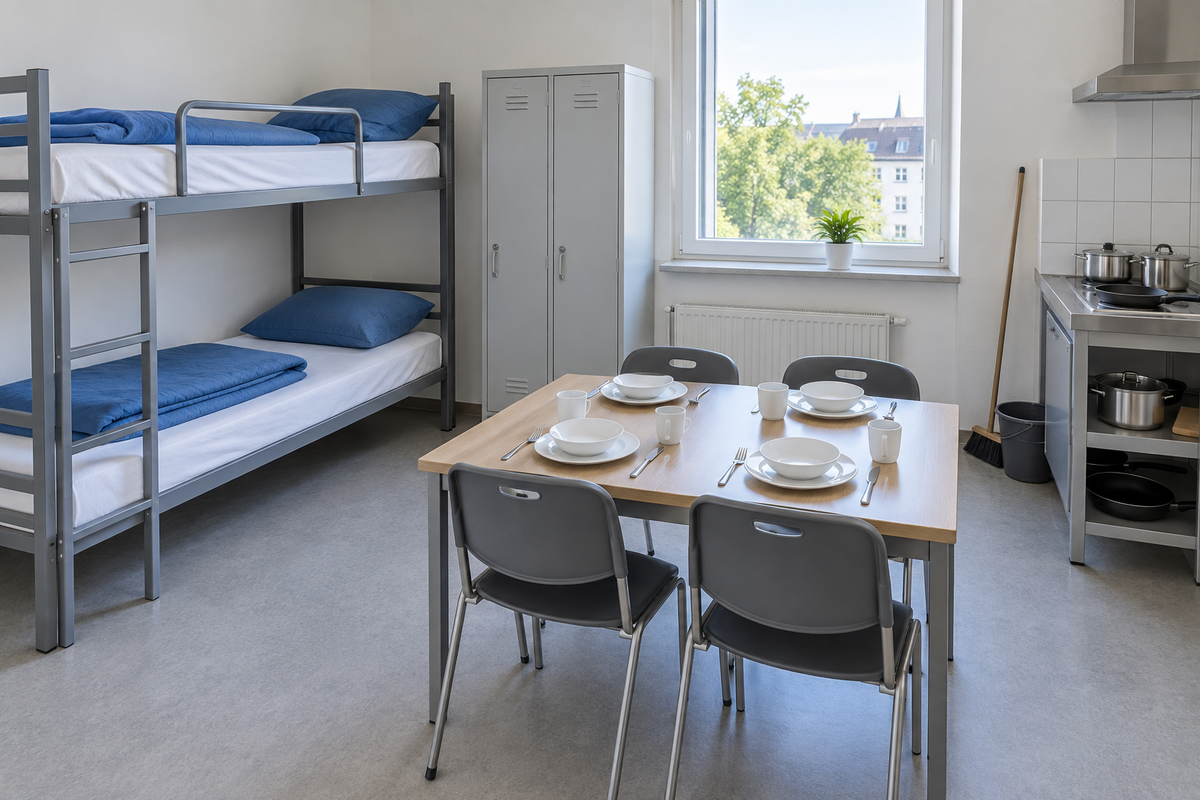 Beispielhaft eingerichtetes Unterkunftszimmer
