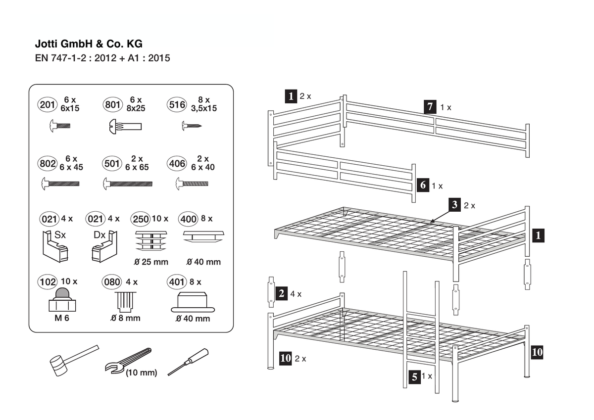 Metall-Etagenbett DIN EN 747