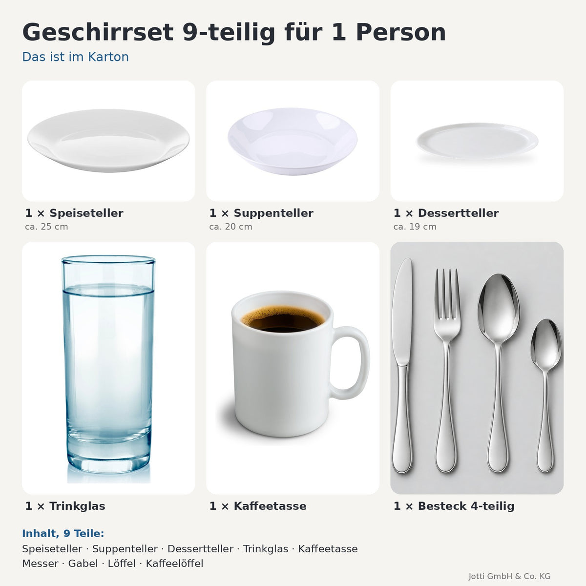 Geschirrset 9-teilig für 1 Person
